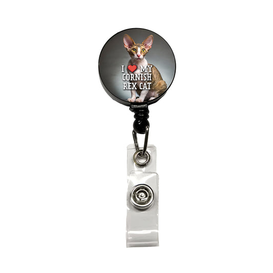 I Love My Cornish Rex Cat Heart Retractable ID Key Card Name Tag Badge Holder with Clip