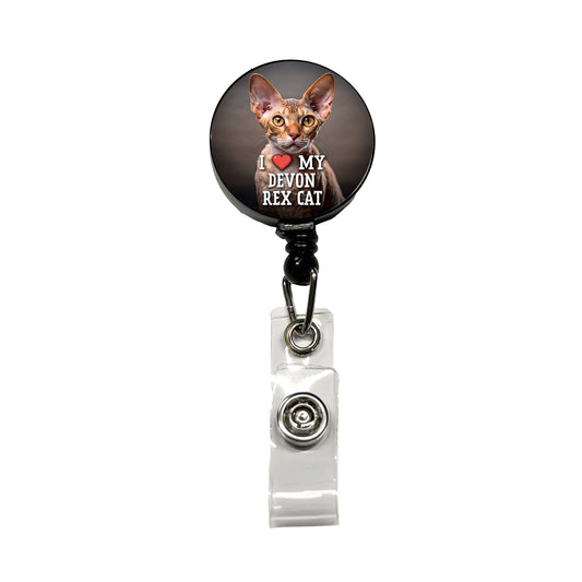 I Love My Devon Rex Cat Heart Retractable ID Key Card Name Tag Badge Holder with Clip
