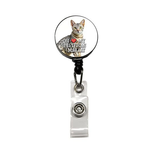 I Love My Egyptian Mau Cat Heart Retractable ID Key Card Name Tag Badge Holder with Clip