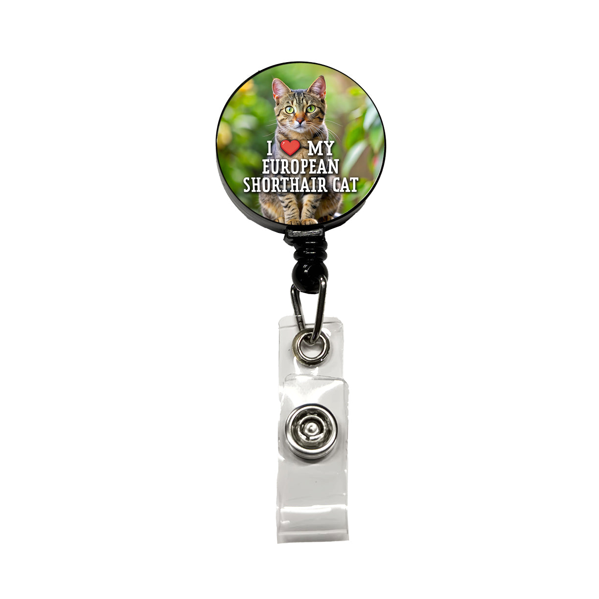 I Love My European Shorthair Cat Heart Retractable ID Key Card Name Tag Badge Holder with Clip