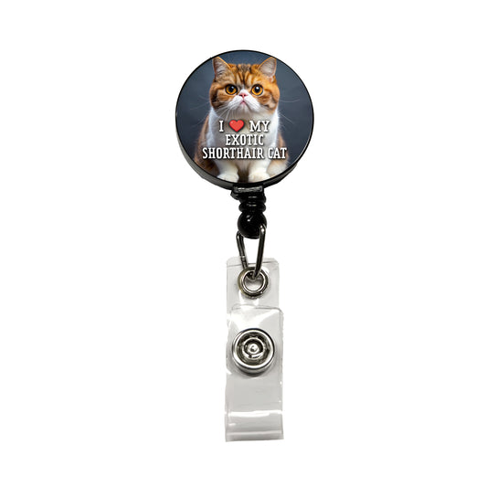 I Love My Exotic Shorthair Cat Heart Retractable ID Key Card Name Tag Badge Holder with Clip