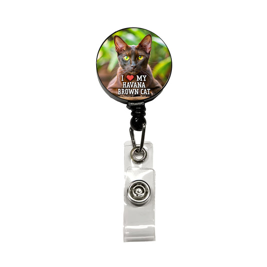 I Love My Havana Brown Cat Heart Retractable ID Key Card Name Tag Badge Holder with Clip