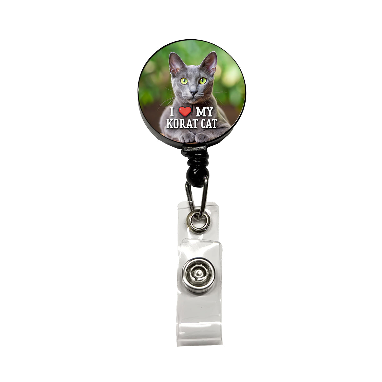 I Love My Korat Cat Heart Retractable ID Key Card Name Tag Badge Holder with Clip