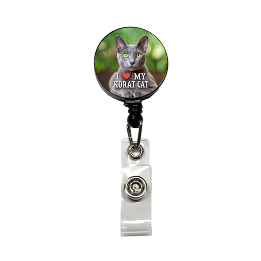 I Love My Korat Cat Heart Retractable ID Key Card Name Tag Badge Holder with Clip