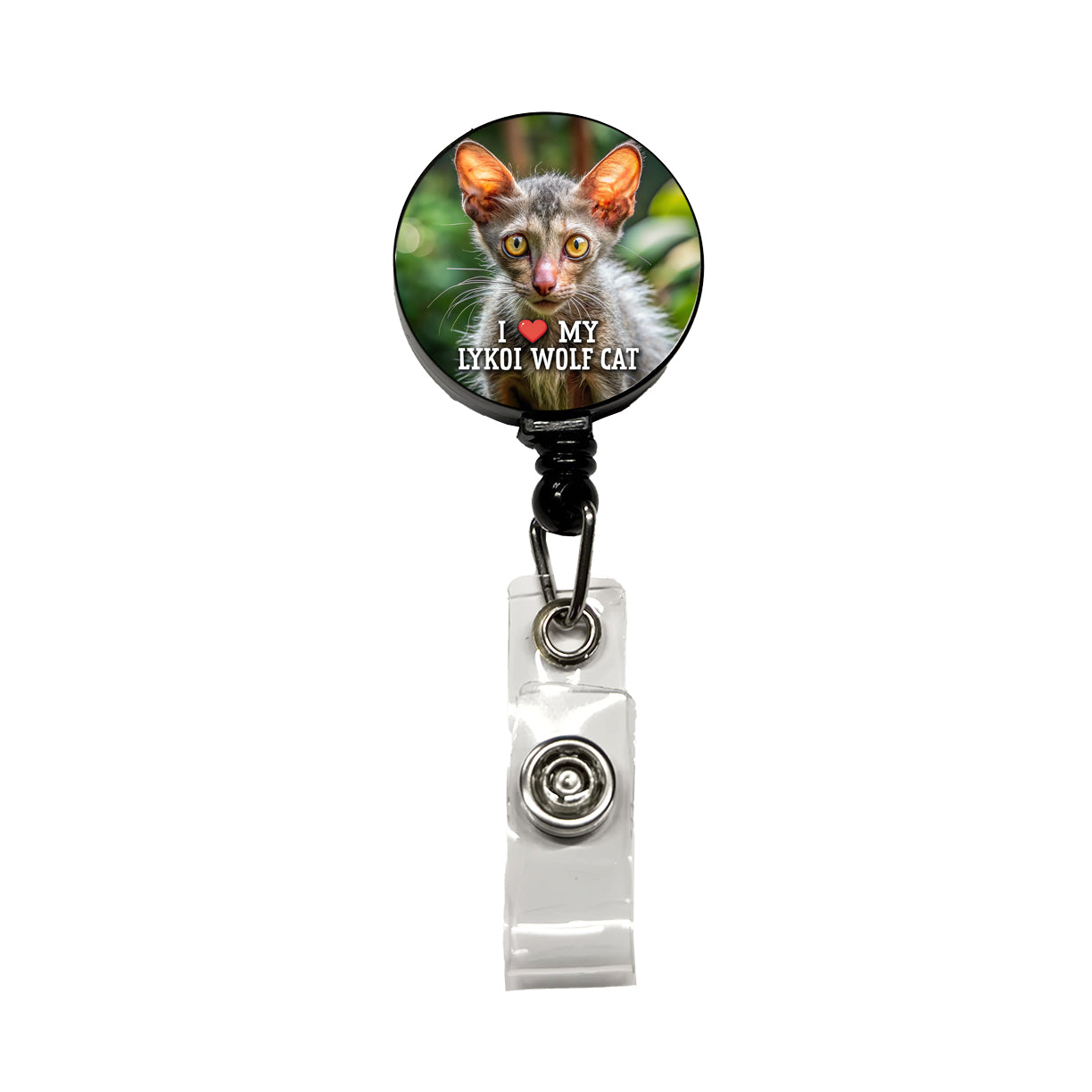 I Love My Lykoi Wolf Cat Heart Retractable ID Key Card Name Tag Badge Holder with Clip