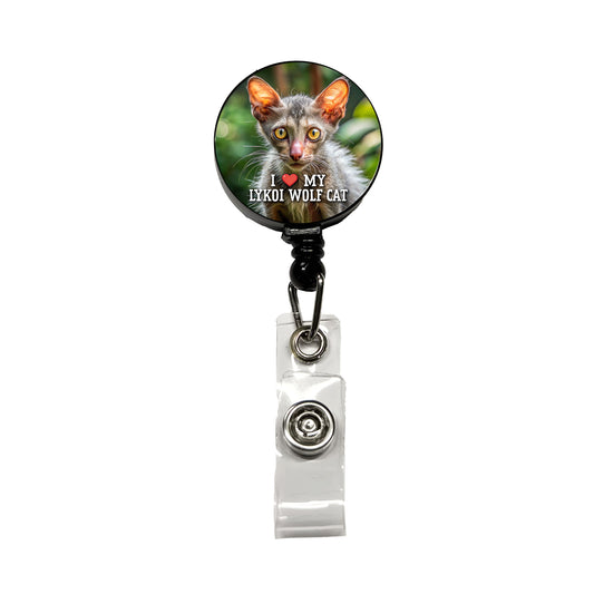 I Love My Lykoi Wolf Cat Heart Retractable ID Key Card Name Tag Badge Holder with Clip