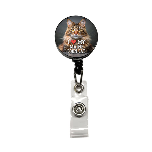I Love My Maine Coon Cat Heart Retractable ID Key Card Name Tag Badge Holder with Clip