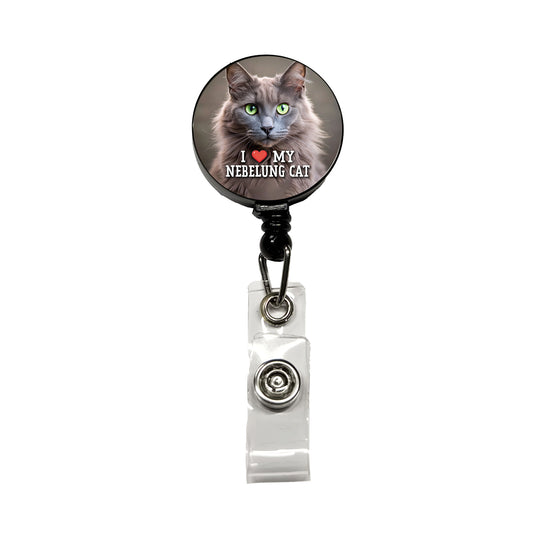 I Love My Nebelung Cat Heart Retractable ID Key Card Name Tag Badge Holder with Clip