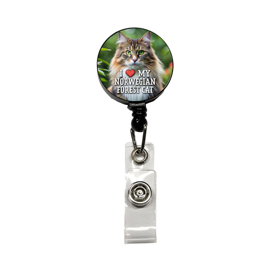 I Love My Norwegian Forest Cat Heart Retractable ID Key Card Name Tag Badge Holder with Clip