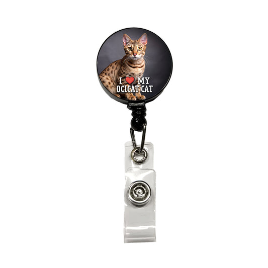 I Love My Ocicat Cat Heart Retractable ID Key Card Name Tag Badge Holder with Clip