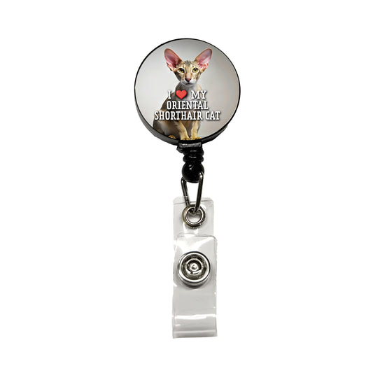 I Love My Oriental Shorthair Cat Heart Retractable ID Key Card Name Tag Badge Holder with Clip