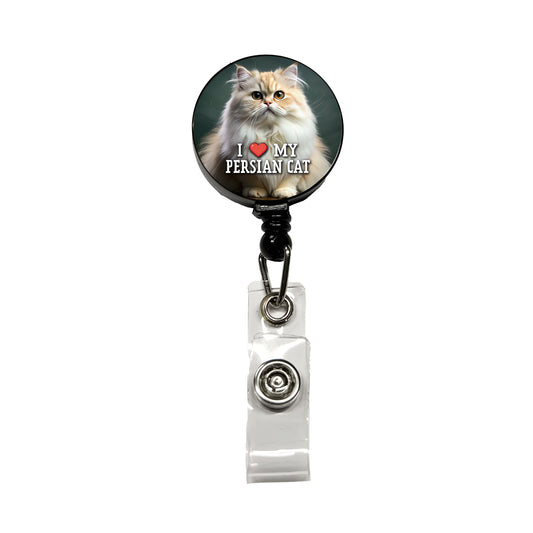I Love My Persian Cat Heart Retractable ID Key Card Name Tag Badge Holder with Clip