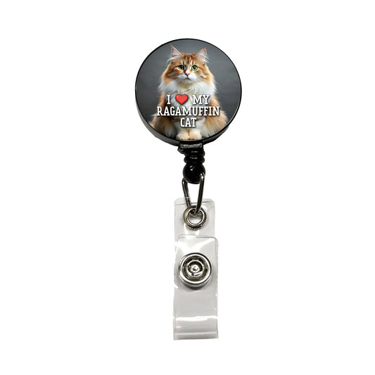 I Love My Ragamuffin Cat Heart Retractable ID Key Card Name Tag Badge Holder with Clip
