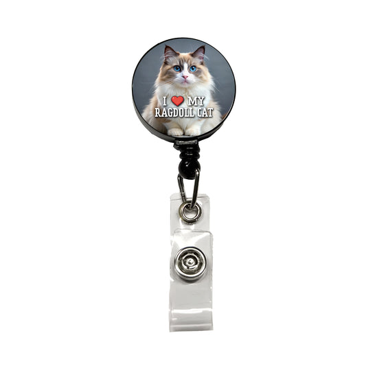I Love My Ragdoll Cat Heart Retractable ID Key Card Name Tag Badge Holder with Clip