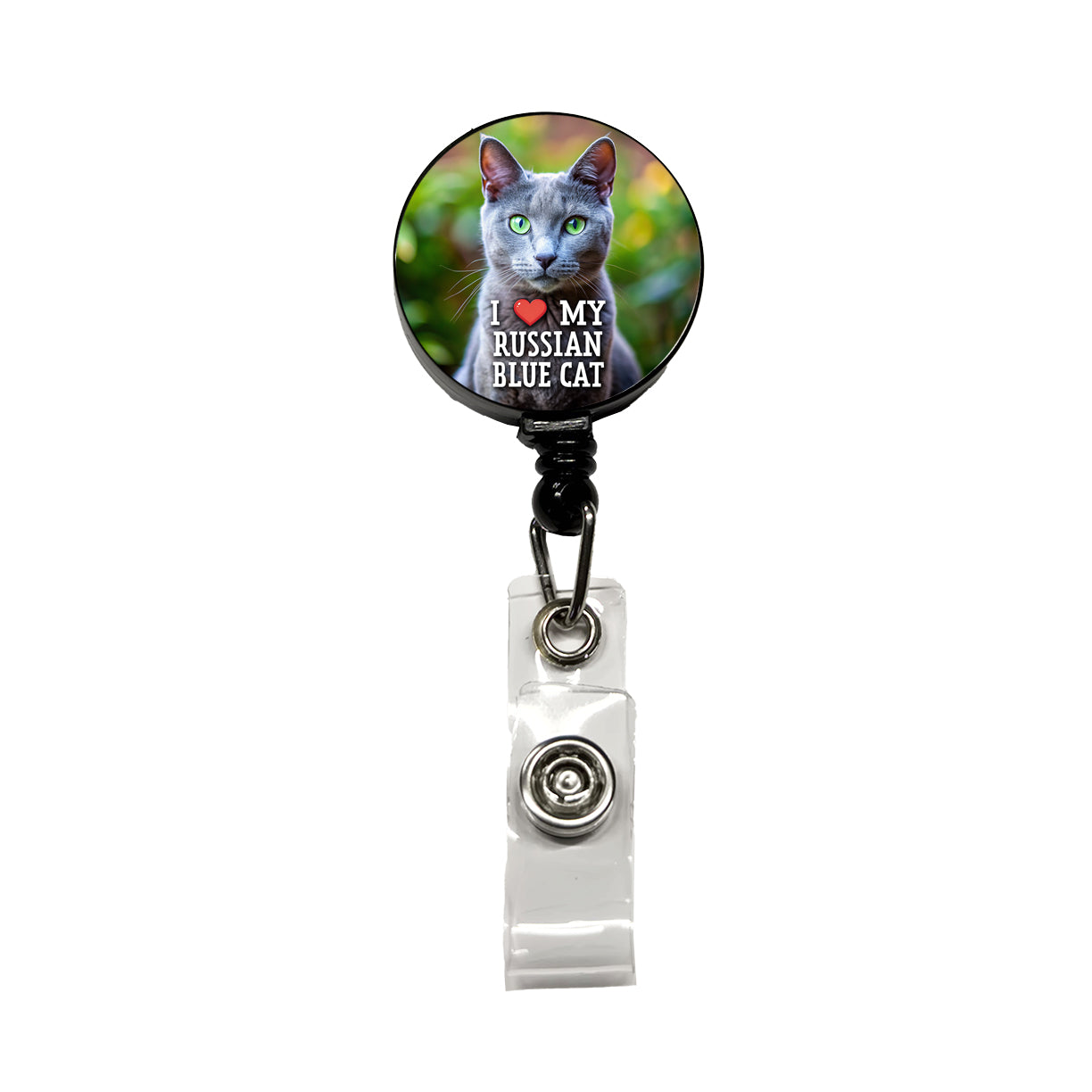 I Love My Russian Blue Cat Heart Retractable ID Key Card Name Tag Badge Holder with Clip