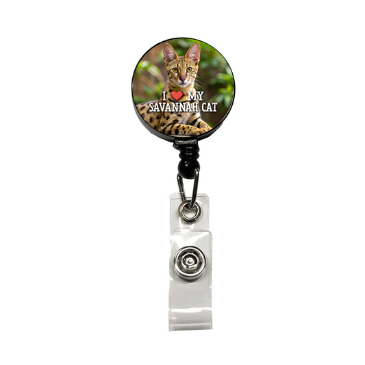 I Love My Savannah Cat Heart Retractable ID Key Card Name Tag Badge Holder with Clip