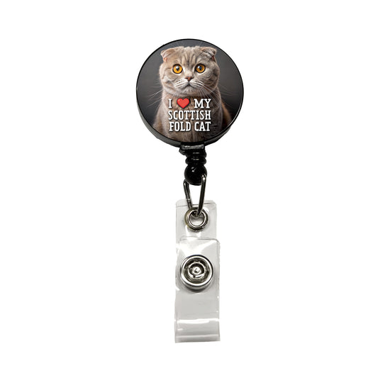 I Love My Scottish Fold Cat Heart Retractable ID Key Card Name Tag Badge Holder with Clip