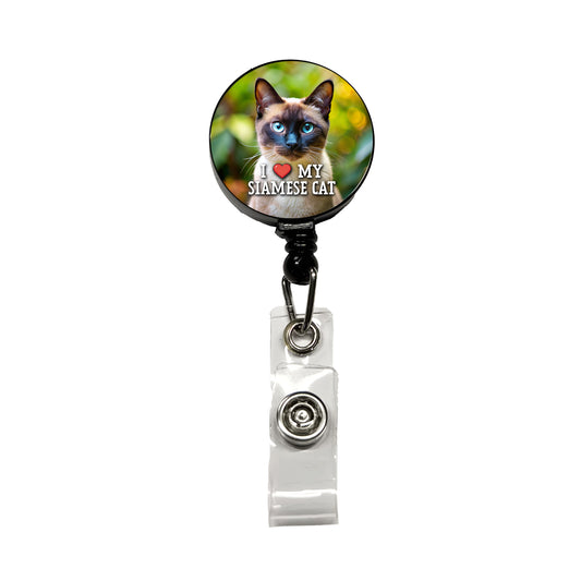 I Love My Siamese Cat Heart Retractable ID Key Card Name Tag Badge Holder with Clip
