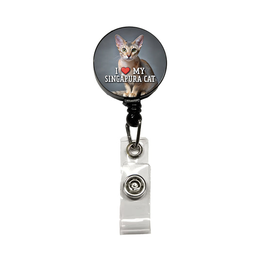 I Love My Singapura Cat Heart Retractable ID Key Card Name Tag Badge Holder with Clip