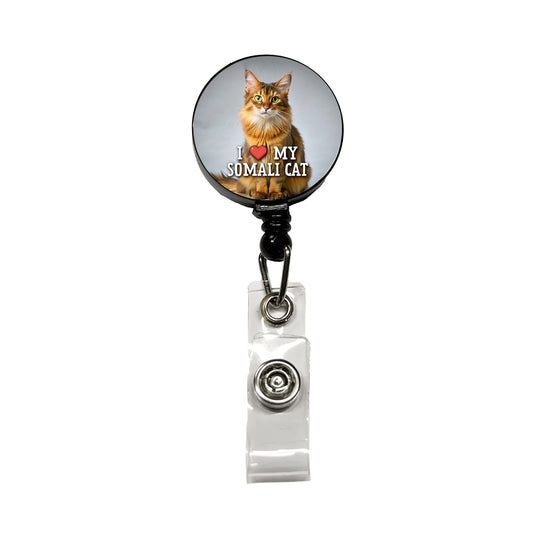 I Love My Somali Cat Heart Retractable ID Key Card Name Tag Badge Holder with Clip