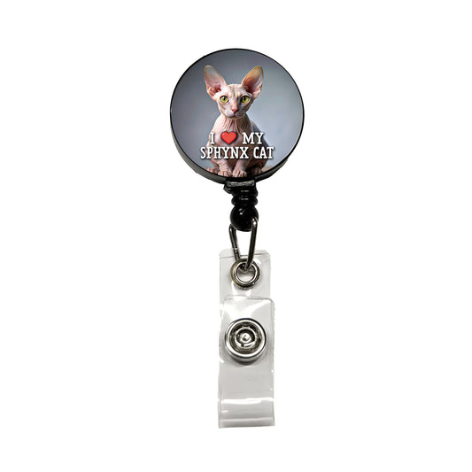 I Love My Sphynx Cat Heart Retractable ID Key Card Name Tag Badge Holder with Clip