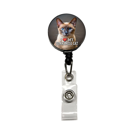I Love My Tonkinese Cat Heart Retractable ID Key Card Name Tag Badge Holder with Clip