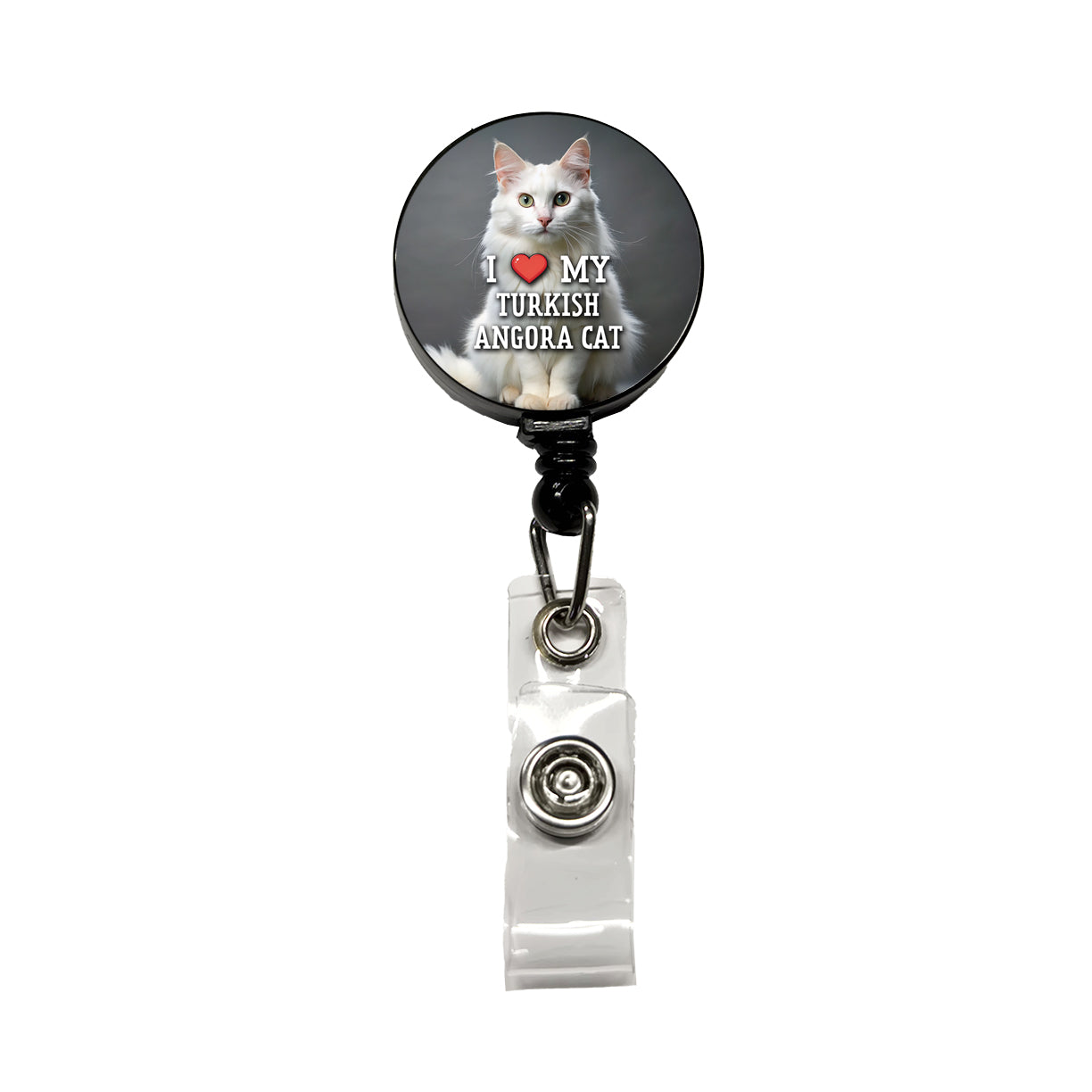 I Love My Turkish Angora Cat Heart Retractable ID Key Card Name Tag Badge Holder with Clip
