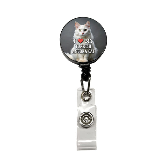 I Love My Turkish Angora Cat Heart Retractable ID Key Card Name Tag Badge Holder with Clip