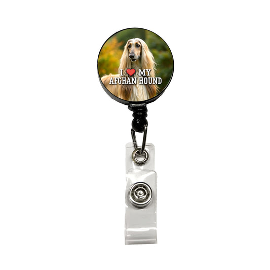 I Love My Afghan Hound Dog Heart Retractable ID Key Card Name Tag Badge Holder with Clip