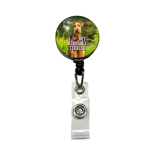 I Love My Airedale Terrier Dog Heart Retractable ID Key Card Name Tag Badge Holder with Clip