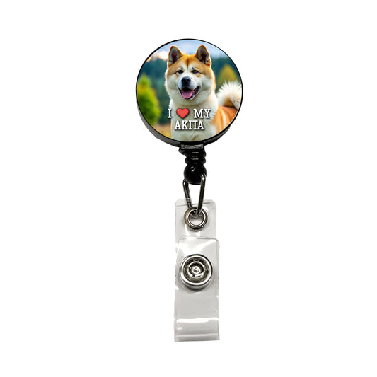 I Love My Akita Dog Heart Retractable ID Key Card Name Tag Badge Holder with Clip
