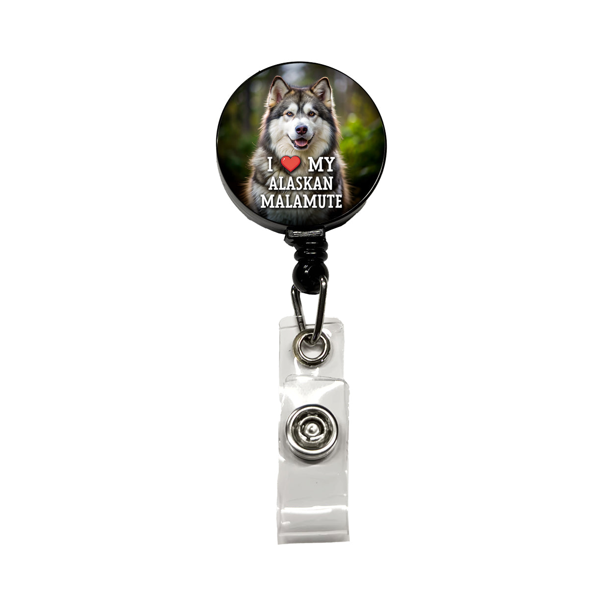 I Love My Alaskan Malamute Dog Heart Retractable ID Key Card Name Tag Badge Holder with Clip