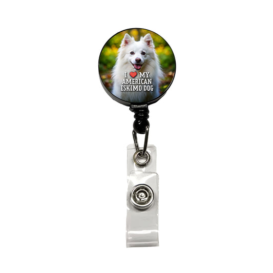 I Love My American Eskimo Dog Heart Retractable ID Key Card Name Tag Badge Holder with Clip