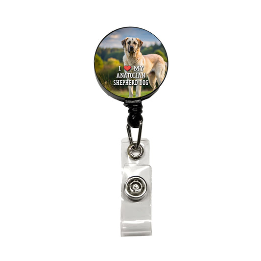 I Love My Anatolian Shepherd Dog Heart Retractable ID Key Card Name Tag Badge Holder with Clip