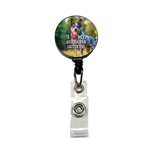 I Love My Australian Cattle Dog Heart Retractable ID Key Card Name Tag Badge Holder with Clip