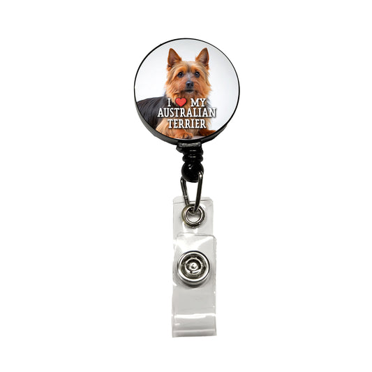 I Love My Australian Terrier Dog Heart Retractable ID Key Card Name Tag Badge Holder with Clip