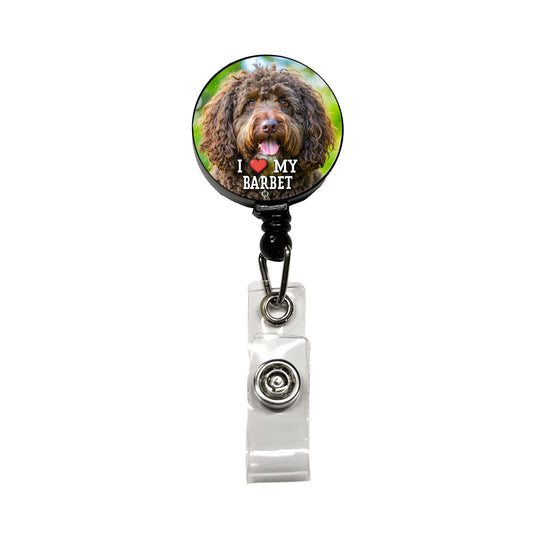 I Love My Barbet Dog Heart Retractable ID Key Card Name Tag Badge Holder with Clip