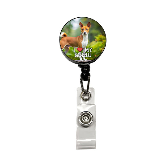 I Love My Basenji Dog Heart Retractable ID Key Card Name Tag Badge Holder with Clip