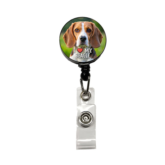 I Love My Beagle Dog Heart Retractable ID Key Card Name Tag Badge Holder with Clip
