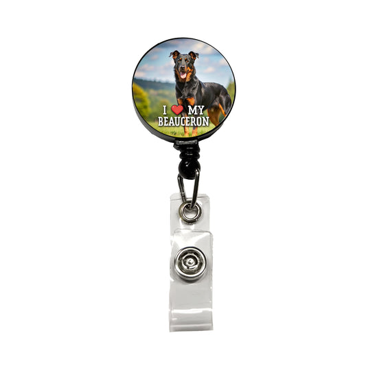 I Love My Beauceron Dog Heart Retractable ID Key Card Name Tag Badge Holder with Clip