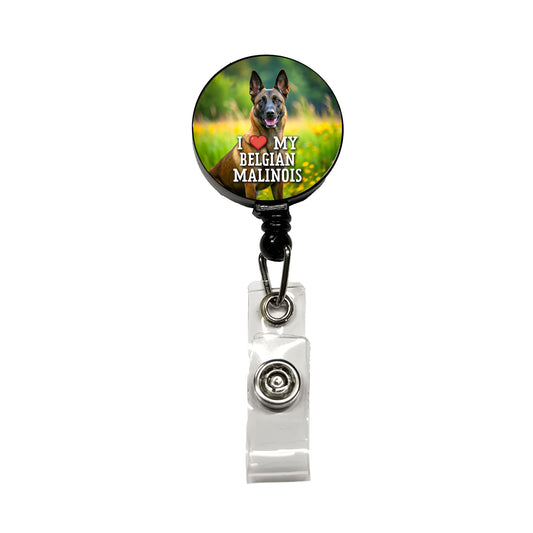 I Love My Belgian Malinois Dog Heart Retractable ID Key Card Name Tag Badge Holder with Clip