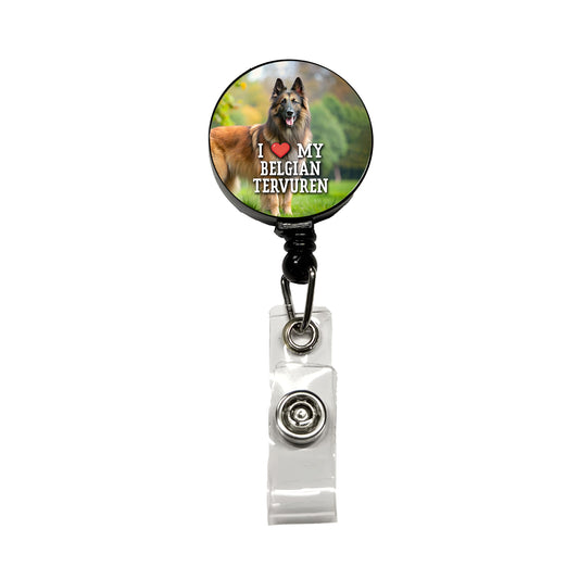 I Love My Belgian Tervuren Dog Heart Retractable ID Key Card Name Tag Badge Holder with Clip