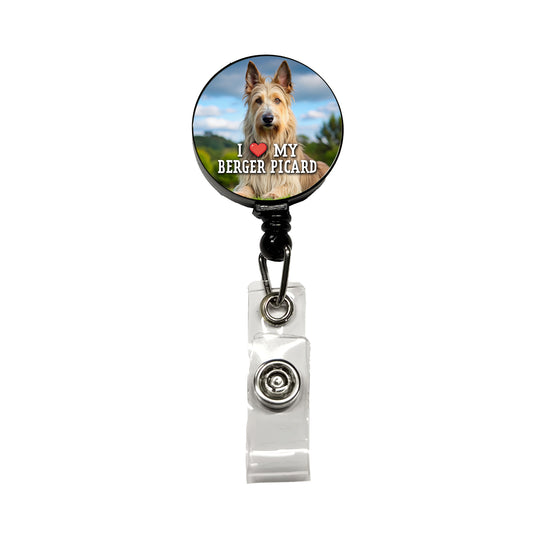 I Love My Berger Picard Dog Heart Retractable ID Key Card Name Tag Badge Holder with Clip