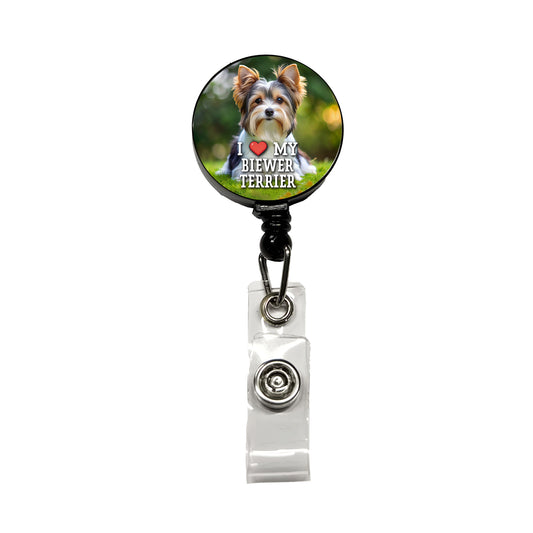 I Love My Biewer Terrier Dog Heart Retractable ID Key Card Name Tag Badge Holder with Clip