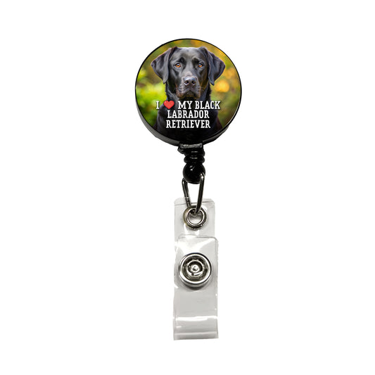 I Love My Black Labrador Retriever Dog Heart Retractable ID Key Card Name Tag Badge Holder with Clip