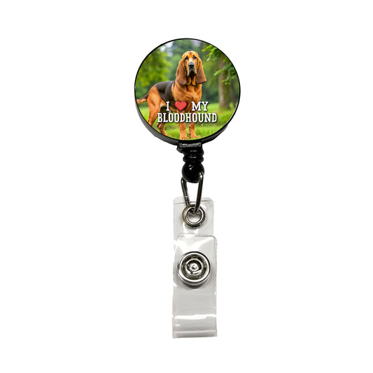 I Love My Bloodhound Dog Heart Retractable ID Key Card Name Tag Badge Holder with Clip