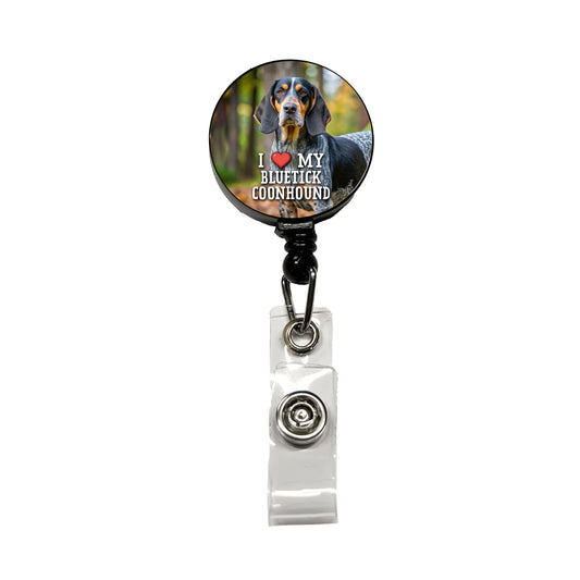 I Love My Bluetick Coonhound Dog Heart Retractable ID Key Card Name Tag Badge Holder with Clip