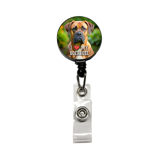 I Love My Boerboel Dog Heart Retractable ID Key Card Name Tag Badge Holder with Clip