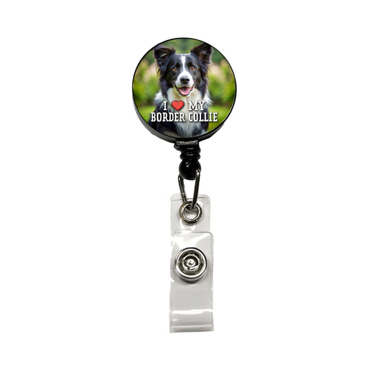 I Love My Border Collie Dog Heart Retractable ID Key Card Name Tag Badge Holder with Clip