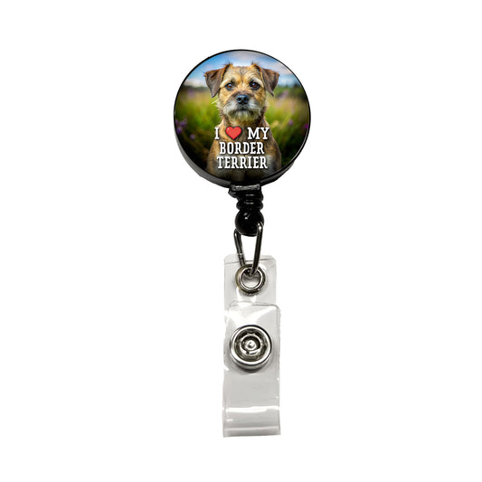 I Love My Border Terrier Dog Heart Retractable ID Key Card Name Tag Badge Holder with Clip